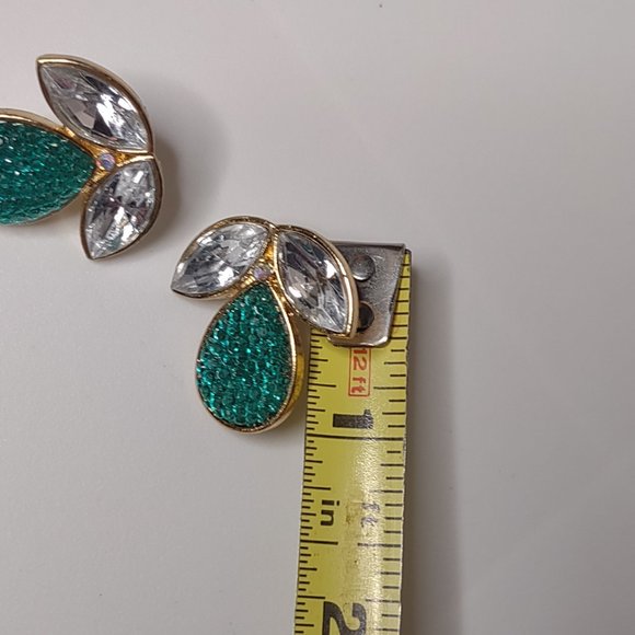 Cute Green And Gold Tone Metal And Plastic Earrings - Picture 7 of 11